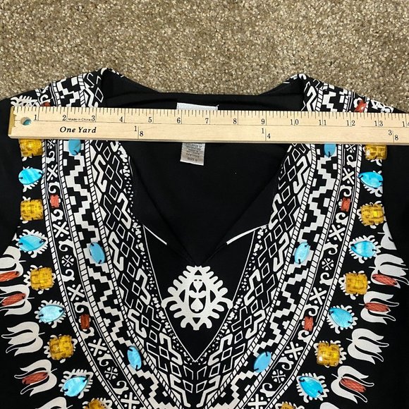 Chico's Beaded Southwestern Dress Size Small 0, Size 4 Stretch Colorful Bell Sle - Picture 11 of 12